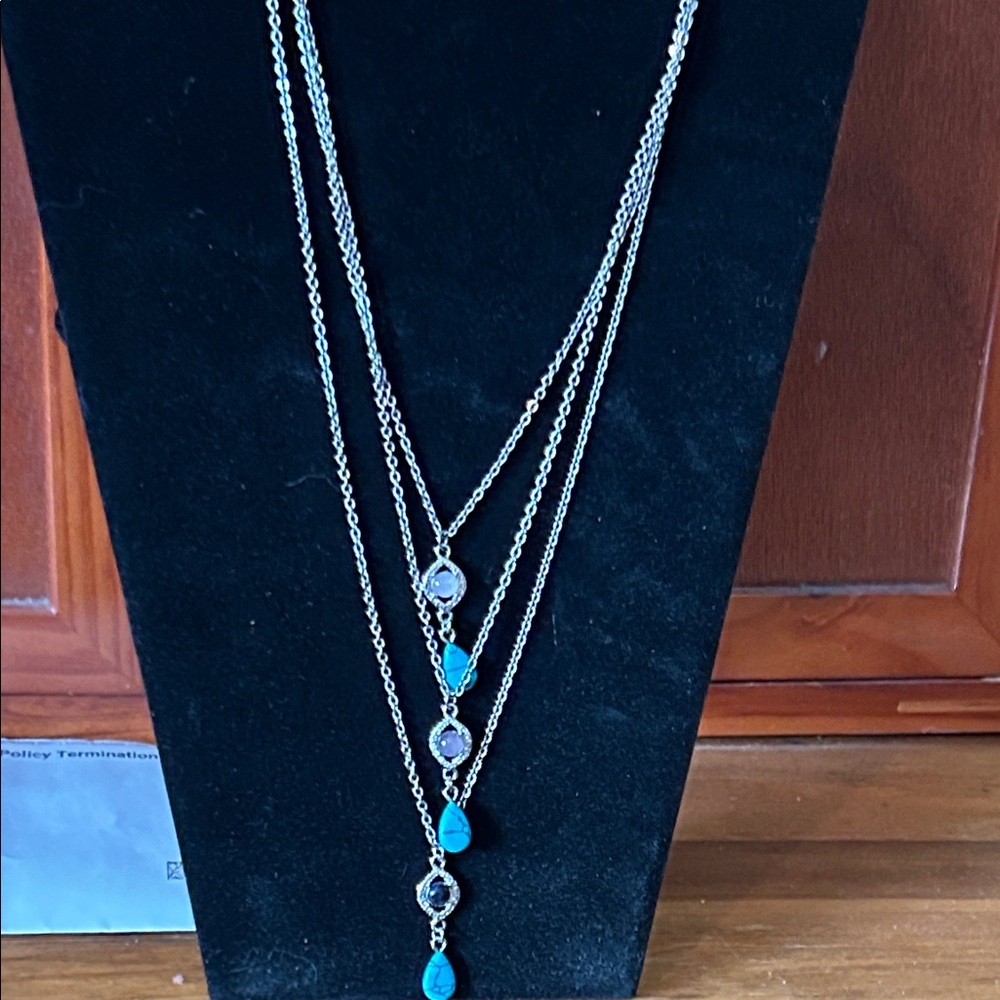 Elegant Silver and Turquoise Pendant Necklace three strands.